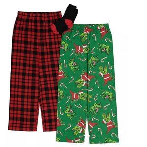 *Christmas Pajamas Dinosaur sz 10/12 T-Rex Green Red Lounge Pants & Socks 3 Pc